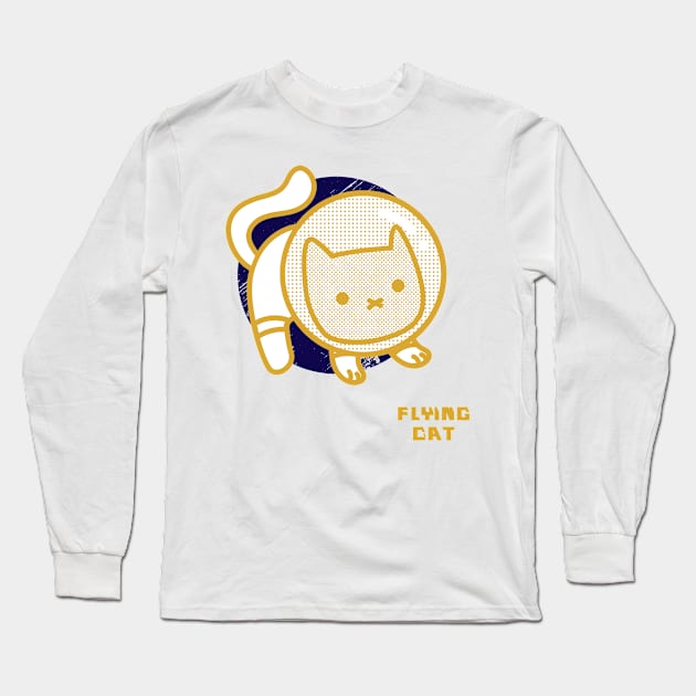 Funny Flying Cat Stargazer Long Sleeve T-Shirt by 46 DifferentDesign